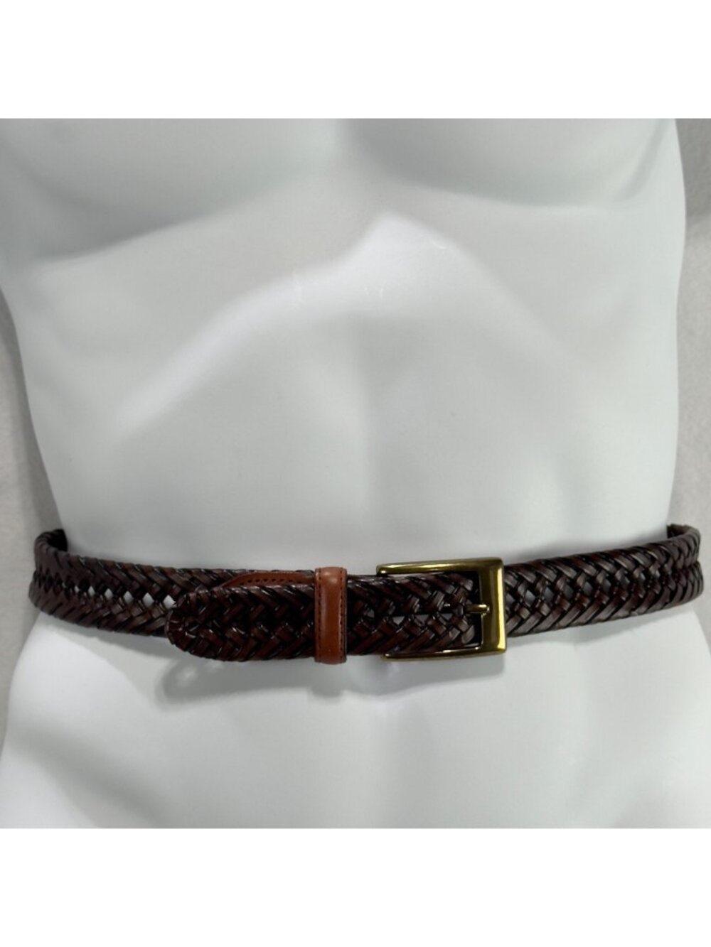 BASS Men's Leather Strap Faux Leather Lacing Belt Brass Buckle Brown Size 40